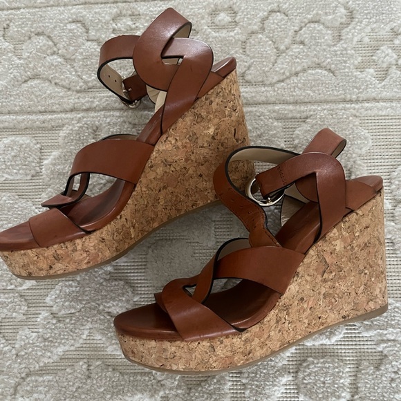 Jimmy Choo Aleili Cork Platform Wedge Sandals Brown Leather Size 36 - Picture 4 of 8
